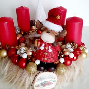 Adventi koszorú óriás rénszarvassal - karácsony - adventi díszek - adventi asztaldísz - Meska.hu