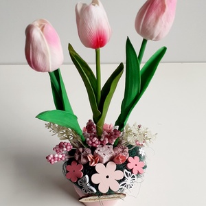 Anyáknapi asztaldísz ,tulipánokkal - otthon & életmód - dekoráció - asztal és polc dekoráció - asztaldísz - Meska.hu