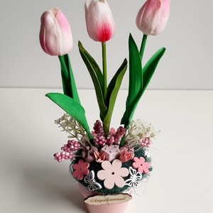 Anyáknapi asztaldísz ,tulipánokkal - otthon & életmód - dekoráció - asztal és polc dekoráció - asztaldísz - Meska.hu