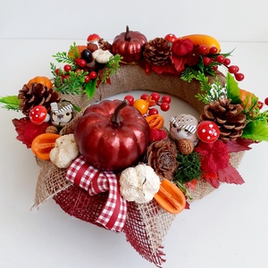 Őszi kopogtató bordó-narancs-barnában - otthon & életmód - dekoráció - halloween - halloweeni ajtódíszek és ablakdíszek - Meska.hu