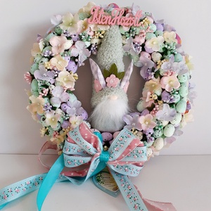 Tavaszi kopogtató, nyuszi manóval, pasztell színekben - otthon & életmód - dekoráció - ajtó- és ablak dekoráció - ajtódísz & kopogtató - Meska.hu