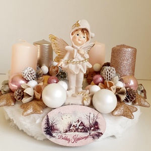 Adventi koszorú kedves angyalka figurával / rosegold - Meska.hu