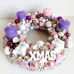 Adventi asztaldísz rózsaszín árnyalatban - karácsony - adventi díszek - adventi asztaldísz - Meska.hu