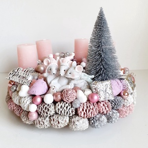 Adventi asztaldísz-Rózsaszín egerek - Meska.hu