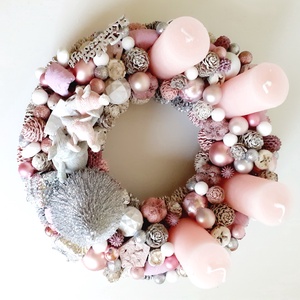 Adventi asztaldísz-Rózsaszín egerek - karácsony - adventi díszek - adventi koszorú - Meska.hu