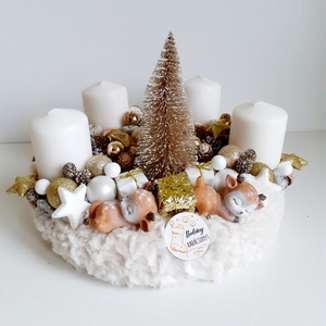 Adventi koszorú kedves őzikékkel és fenyőfával - karácsony - adventi díszek - adventi asztaldísz - Meska.hu