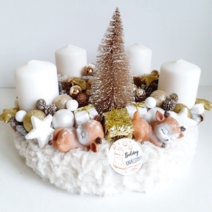 Adventi koszorú kedves őzikékkel és fenyőfával - Meska.hu