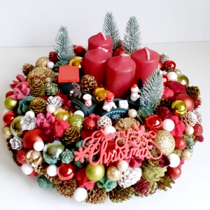 Adventi asztaldísz vonattal hagyományos karácsonyi színekkel - karácsony - adventi díszek - adventi koszorú - Meska.hu