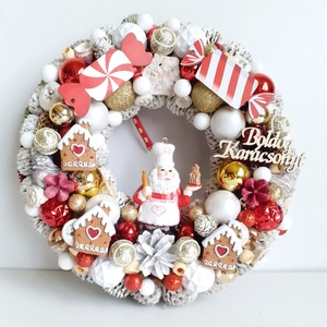 Karácsonyi kopogtató- Mikulással, mézeskaláccsal, Karácsony, Adventi díszek, Adventi ajtódísz, Virágkötés, MESKA