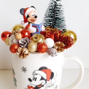 Karácsonyi pohárdísz Miki egérrel és fenyőfával, Karácsony, Adventi díszek, Adventi asztaldísz, Virágkötés, MESKA