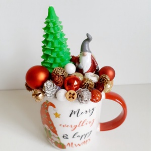 Karácsonyi pohárdísz Manóval és fenyőfa gyertyával - karácsony - adventi díszek - adventi asztaldísz - Meska.hu