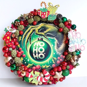 Karácsonyi ajtódísz grincses hangulatban, Karácsony, Adventi díszek, Adventi ajtódísz, Virágkötés, MESKA