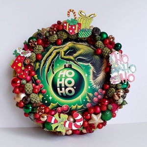 Karácsonyi ajtódísz grincses hangulatban - karácsony - adventi díszek - adventi ajtódísz - Meska.hu