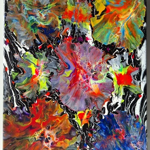 Színek robbanása a fekete térben fluid art festmény - művészet - festmény - akril - Meska.hu