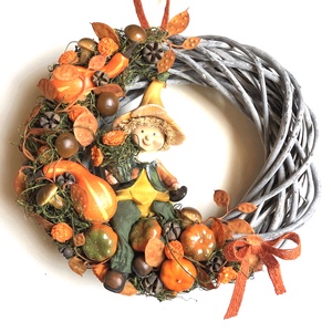 Őszi kopogtató - dekoráció - ajtódísz  tök gyerekkel - otthon & életmód - dekoráció - ajtó- és ablak dekoráció - ajtódísz & kopogtató - Meska.hu