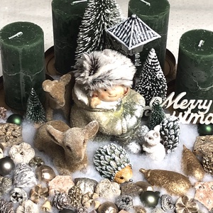 Nagy méretű adventi koszorú dekoráció asztaldísz erdei jelenettel  - karácsony - adventi díszek - adventi koszorú - Meska.hu