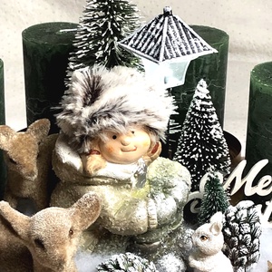 Nagy méretű adventi koszorú dekoráció asztaldísz erdei jelenettel  - karácsony - adventi díszek - adventi koszorú - Meska.hu