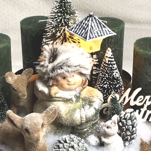 Nagy méretű adventi koszorú dekoráció asztaldísz erdei jelenettel  - karácsony - adventi díszek - adventi koszorú - Meska.hu