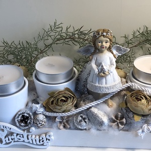 Adventi asztaldísz - adventi koszorú angyalkával, mécsesekkel - Meska.hu