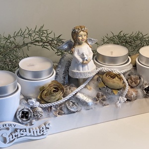 Adventi asztaldísz - adventi koszorú angyalkával, mécsesekkel - karácsony - adventi díszek - adventi koszorú - Meska.hu
