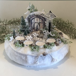 Adventi koszorú téli táj, szarvasokkal és mécsesekkel - karácsony - adventi díszek - adventi koszorú - Meska.hu