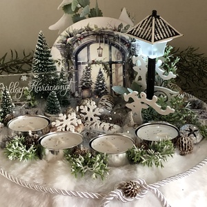 Adventi koszorú téli táj, szarvasokkal és mécsesekkel - karácsony - adventi díszek - adventi koszorú - Meska.hu