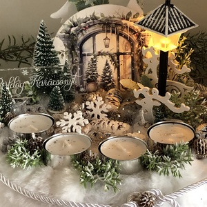 Adventi koszorú téli táj, szarvasokkal és mécsesekkel - karácsony - adventi díszek - adventi koszorú - Meska.hu