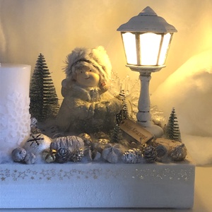 Adventi asztali dísz fa alapban kerámia dísszel, világító - karácsony - adventi díszek - adventi asztaldísz - Meska.hu