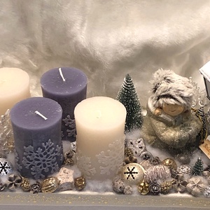 Adventi asztali dísz fa alapban kerámia dísszel, világító - karácsony - adventi díszek - adventi asztaldísz - Meska.hu