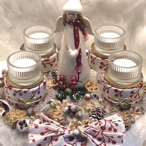 Adventi koszorú mécsesekkel, kerámia angyalkával - karácsony - adventi díszek - adventi koszorú - Meska.hu