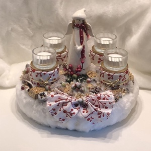 Adventi koszorú mécsesekkel, kerámia angyalkával - karácsony - adventi díszek - adventi koszorú - Meska.hu