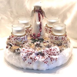 Adventi koszorú mécsesekkel, kerámia angyalkával, Karácsony, Adventi díszek, Adventi koszorú, Virágkötés, MESKA