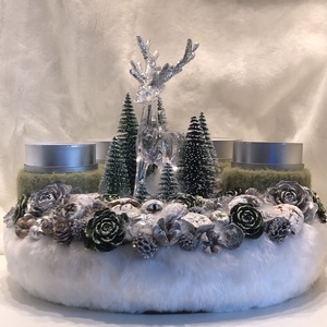 Adventi koszorú mécsesekkel és akril szarvassal, fenyőkkel - karácsony - adventi díszek - adventi koszorú - Meska.hu