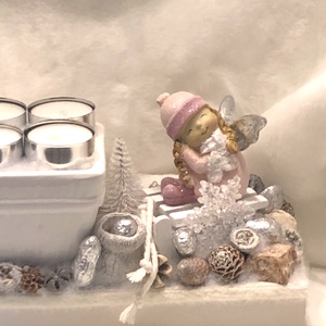 Fa alapú adventi dísz 4 db mécsessel, angyalkákkal - karácsony - adventi díszek - adventi koszorú - Meska.hu