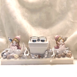 Fa alapú adventi dísz 4 db mécsessel, angyalkákkal - karácsony - adventi díszek - adventi koszorú - Meska.hu