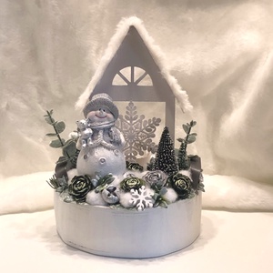 Adventi és karácsonyi hóemberes asztaldísz mécsessel - karácsony - adventi díszek - adventi asztaldísz - Meska.hu