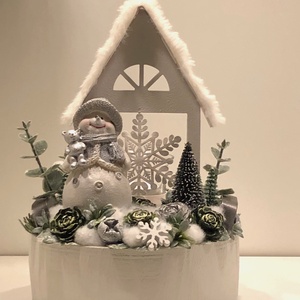 Adventi és karácsonyi hóemberes asztaldísz mécsessel - karácsony - adventi díszek - adventi asztaldísz - Meska.hu