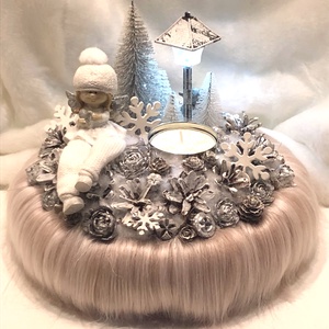 Adventi és karácsonyi asztaldísz angyalkával, mécsessel, világítással - karácsony - adventi díszek - adventi asztaldísz - Meska.hu