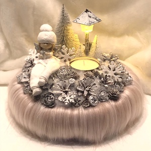 Adventi és karácsonyi asztaldísz angyalkával, mécsessel, világítással - karácsony - adventi díszek - adventi asztaldísz - Meska.hu