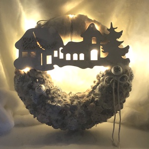 Adventi és karácsonyi nagy méretű, világító kopogtató - karácsony - adventi díszek - adventi ajtódísz - Meska.hu