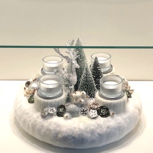 Adventi koszorú akril szarvassal, fenyőkkel és mécsesekkel - karácsony - adventi díszek - adventi koszorú - Meska.hu