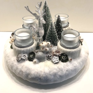 Adventi koszorú akril szarvassal, fenyőkkel és mécsesekkel - karácsony - adventi díszek - adventi koszorú - Meska.hu