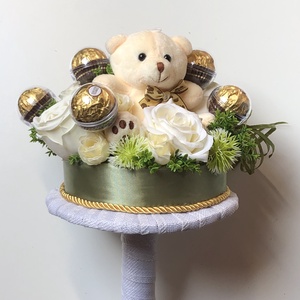 Ovis ballagási csokor plüss macival, csokival (Ferrero Rosé) - otthon & életmód - virágdekoráció - virágok - virágcsokor - Meska.hu