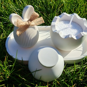 Húsvéti asztaldísz szett tojásgyertyával , Ünnepi díszek, dekorációk, Húsvéti díszek és dekorációk, Húsvéti tojás, hímestojás, Gipszöntés, Gyertya-, mécseskészítés, MESKA