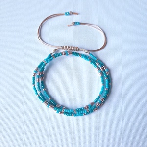 Türkiz 3 soros, viaszolt zsinóros karkötő - ékszer - karkötő - gyöngyös karkötő - Meska.hu