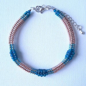 Kékeszöld szivárványos színek és réz, gyöngyös karkötő + fülbevaló szett - ékszer - ékszerszett - Meska.hu