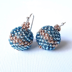 Áttetsző kék árnyalatok és arany,  gyöngyös karkötő + fülbevaló szett - ékszer - ékszerszett - Meska.hu