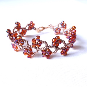 Gyöngyös virágos, szivárványos narancs színű karkötő, Ékszer, Karkötő, Gyöngyös karkötő, Ékszerkészítés, Gyöngyfűzés, gyöngyhímzés, MESKA