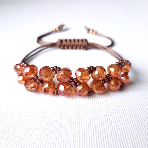 Narancs színű csiszolt üveg, viaszolt zsinóros karkötő - Meska.hu