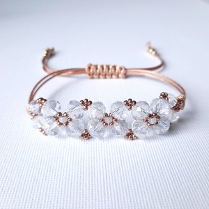 Áttetsző csiszolt üveg, viaszolt zsinóros karkötő, Ékszer, Karkötő, Gyöngyös karkötő, Ékszerkészítés, Gyöngyfűzés, gyöngyhímzés, MESKA